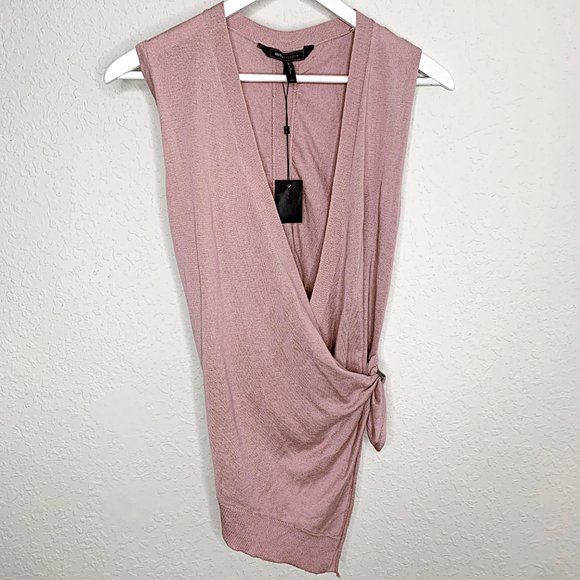 BCBGMAXAZRIA Ksana Silk-Cashmere Sleeveless Wrap Vest in Mauve Rose - Picture 3 of 8